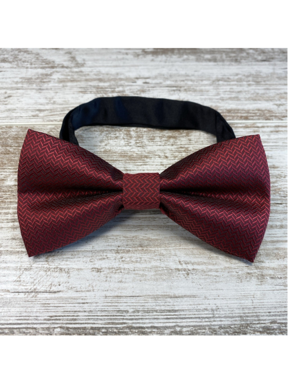 Mens Burgundy Red Bow Tie Pre Tied Herringbone Chevron Adjustable Formal